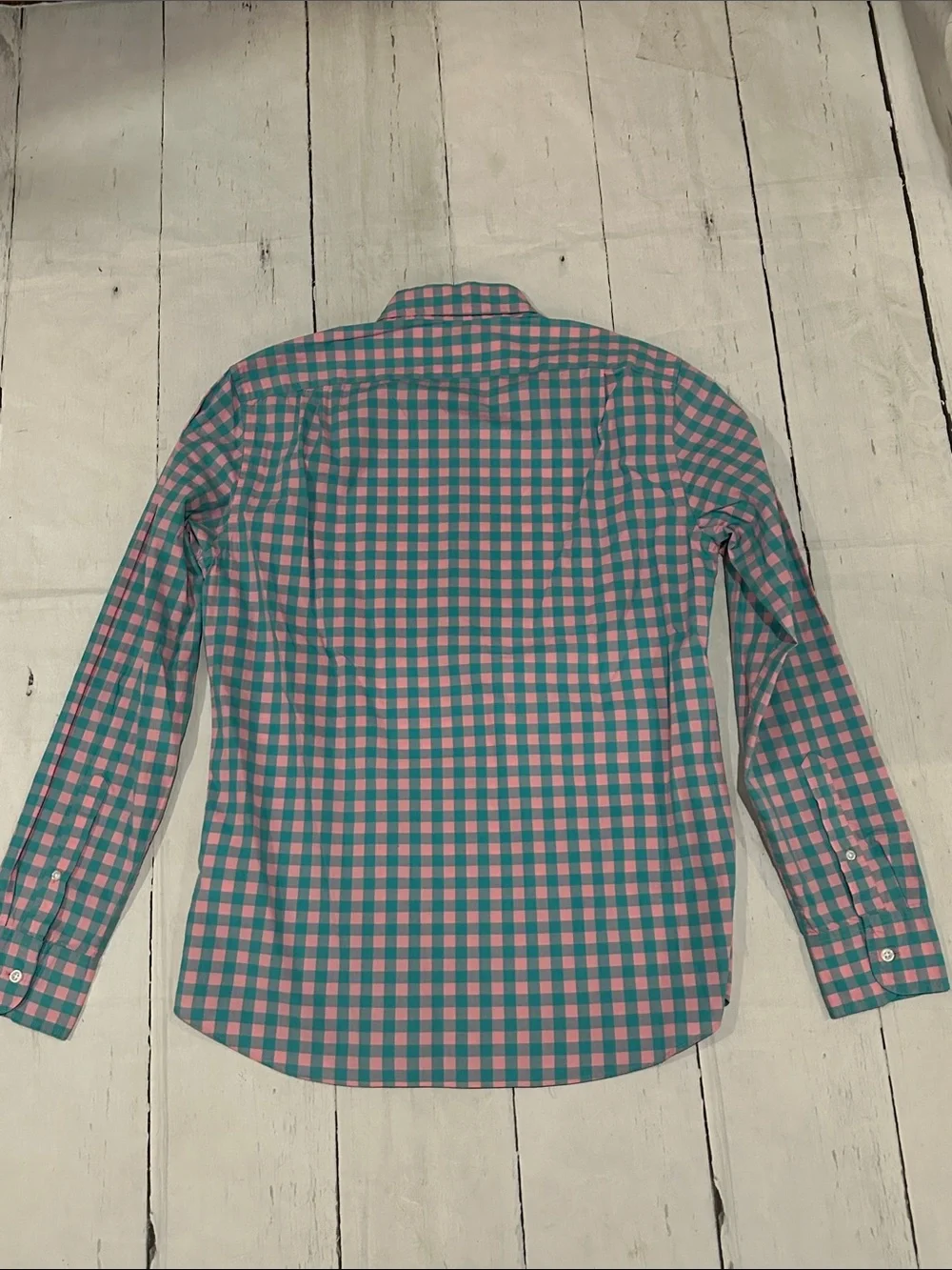 J. Crew Men’s Pink and Teal Gingham Button-Down Shirt flex washed medium nwt